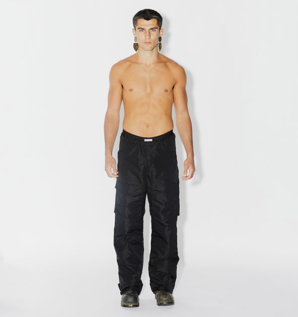 Black Nylon Cargo Trousers